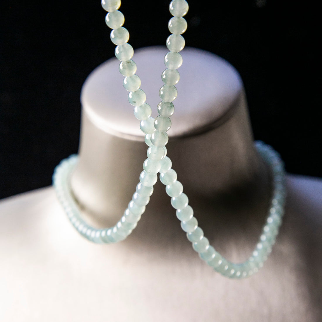 Natural Burmese Jade Icy Bluish Green Beaded Necklace