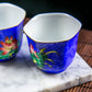 Jing-De Town Carved Overglaze Enamel Hexagonal Blue Teacup (Single Piece)
