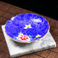 景德鎮扒花釉上彩牡丹藍色茶碟 一隻
