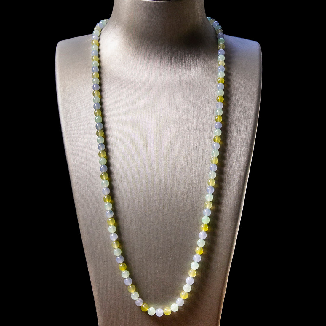 Natural Burmese Jade Icy Multi-Color Beaded Necklace