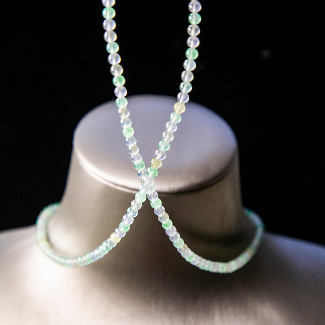 Natural Burmese Jade Icy Multi-Color Piao Hua Beaded Necklace