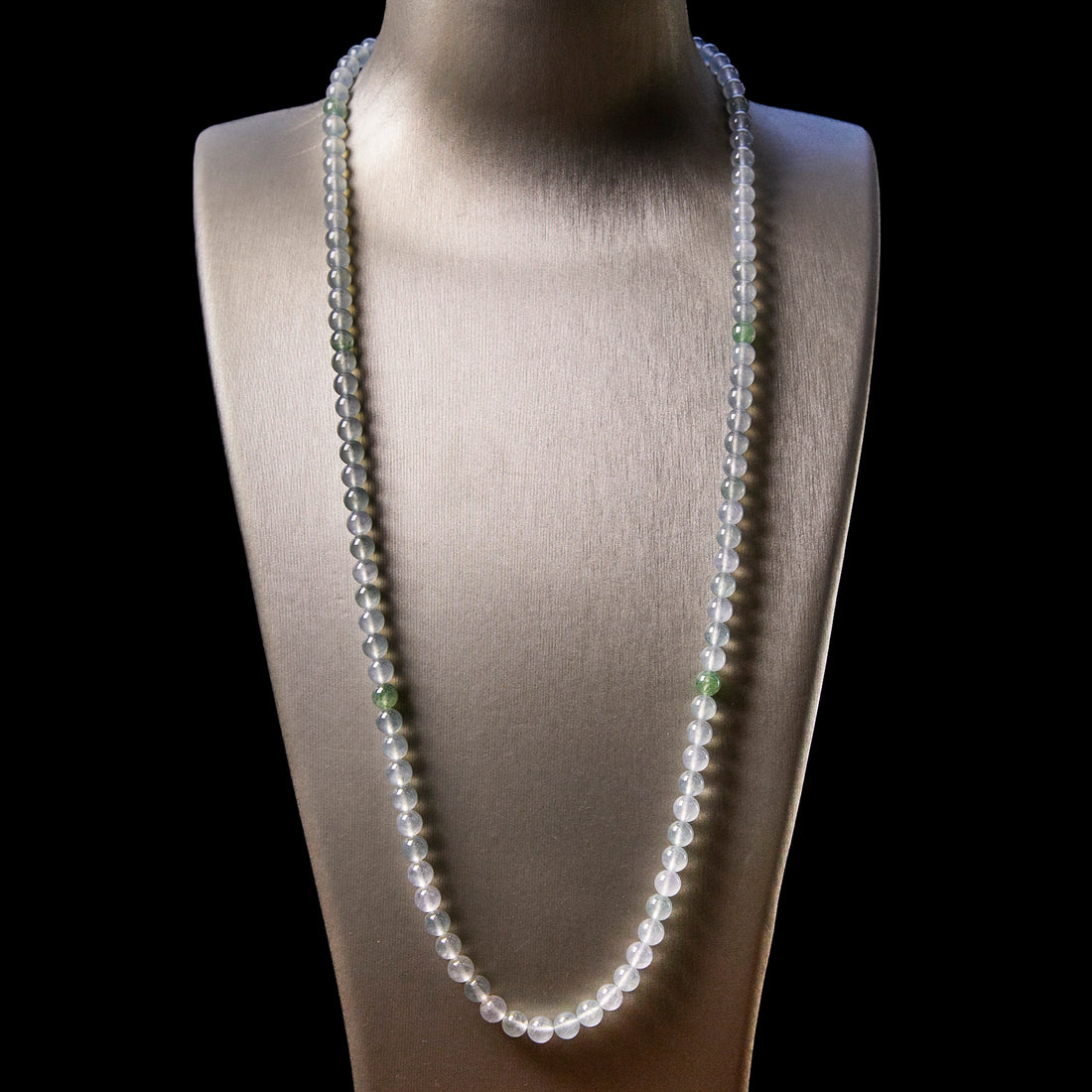 Natural Burmese Jade Icy White & Light Green Beaded Necklace