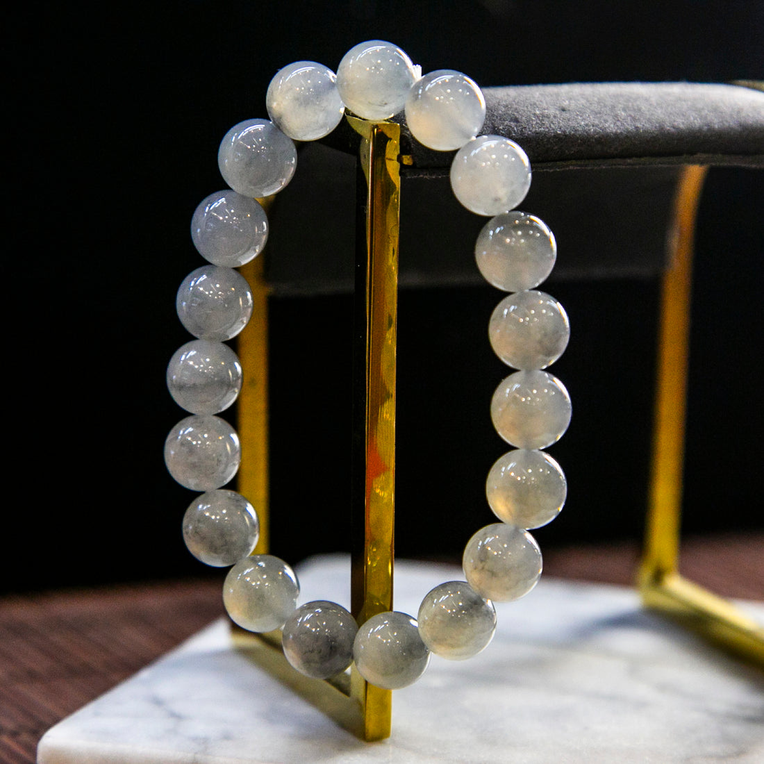 Natural Burmese Jade Icy Black Wuji Beaded Bracelet