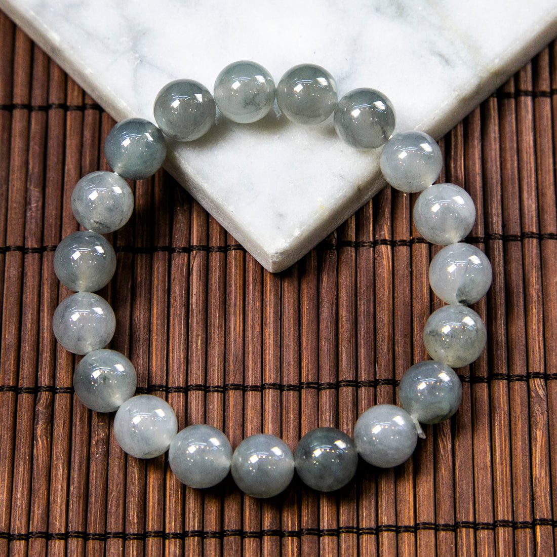 Natural Burmese Jade Icy Black Wuji Piao Hua Beaded Bracelet