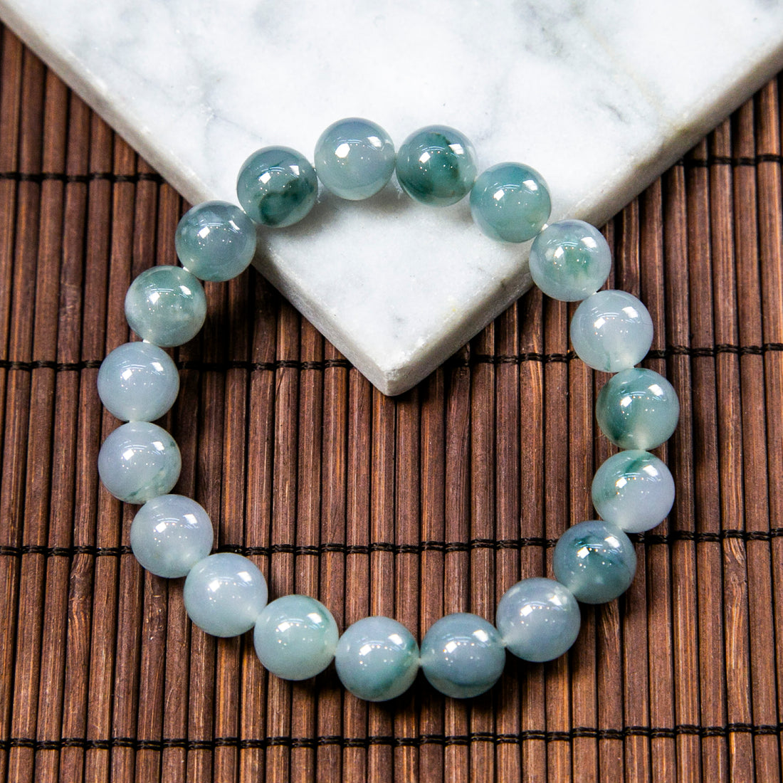 Natural Burmese Jade Icy Blue Piao Hua Beaded Bracelet