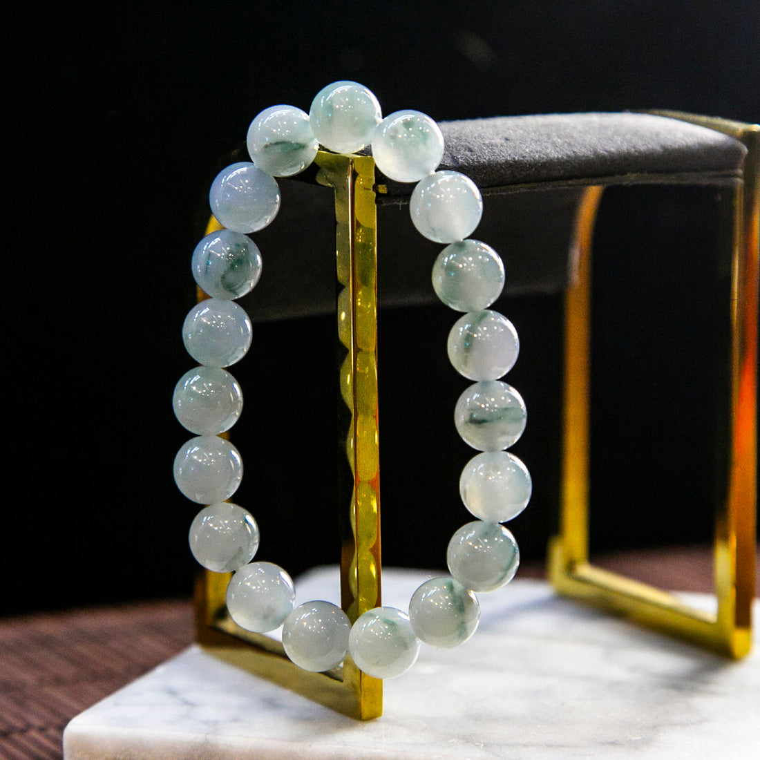 Natural Burmese Jade Icy Blue Piao Hua Beaded Bracelet