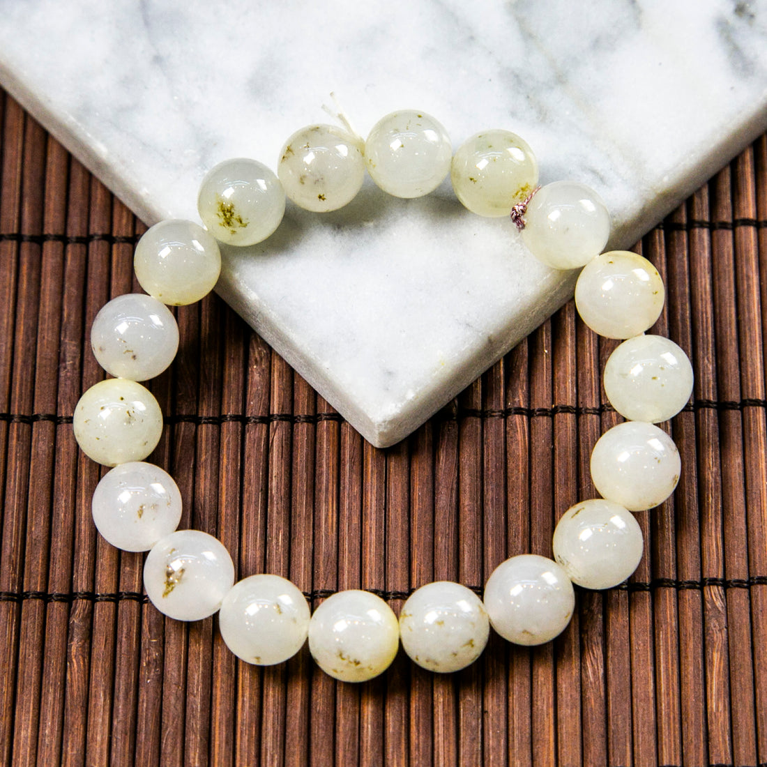 Natural Burmese Jade Light Yellow Beaded Bracelet with Shades of Red