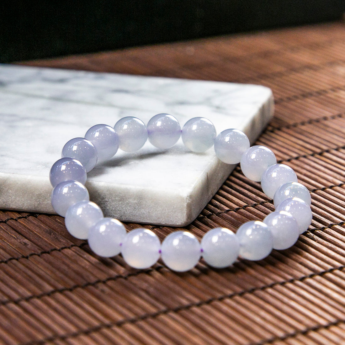 Natural Burmese Jade Icy Purple Beaded Bracelet