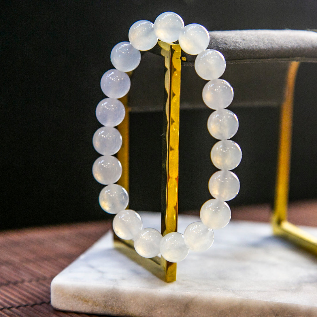 Natural Burmese Jade Icy White Beaded Bracelet