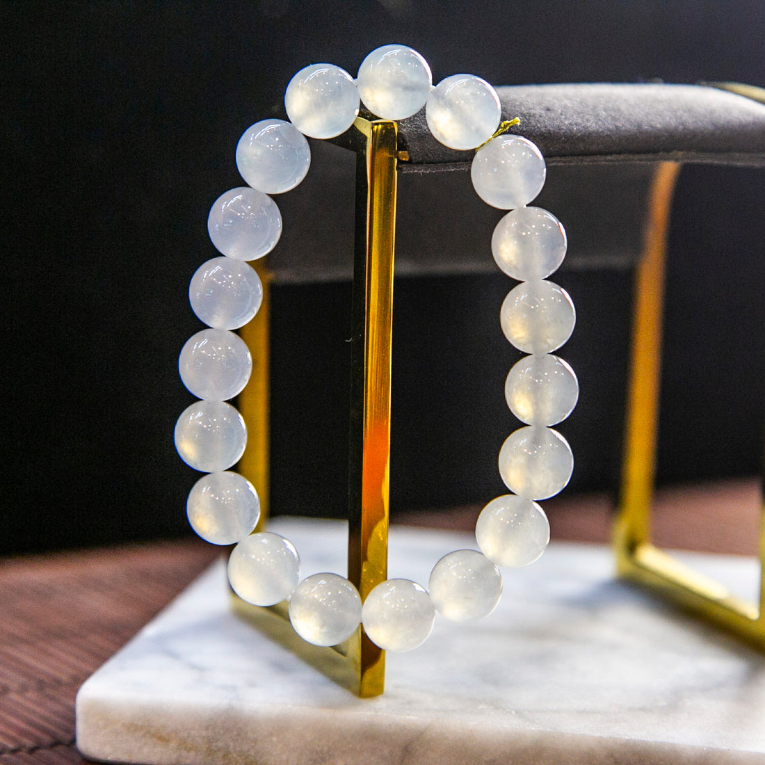 Natural Burmese Jade Icy White Beaded Bracelet