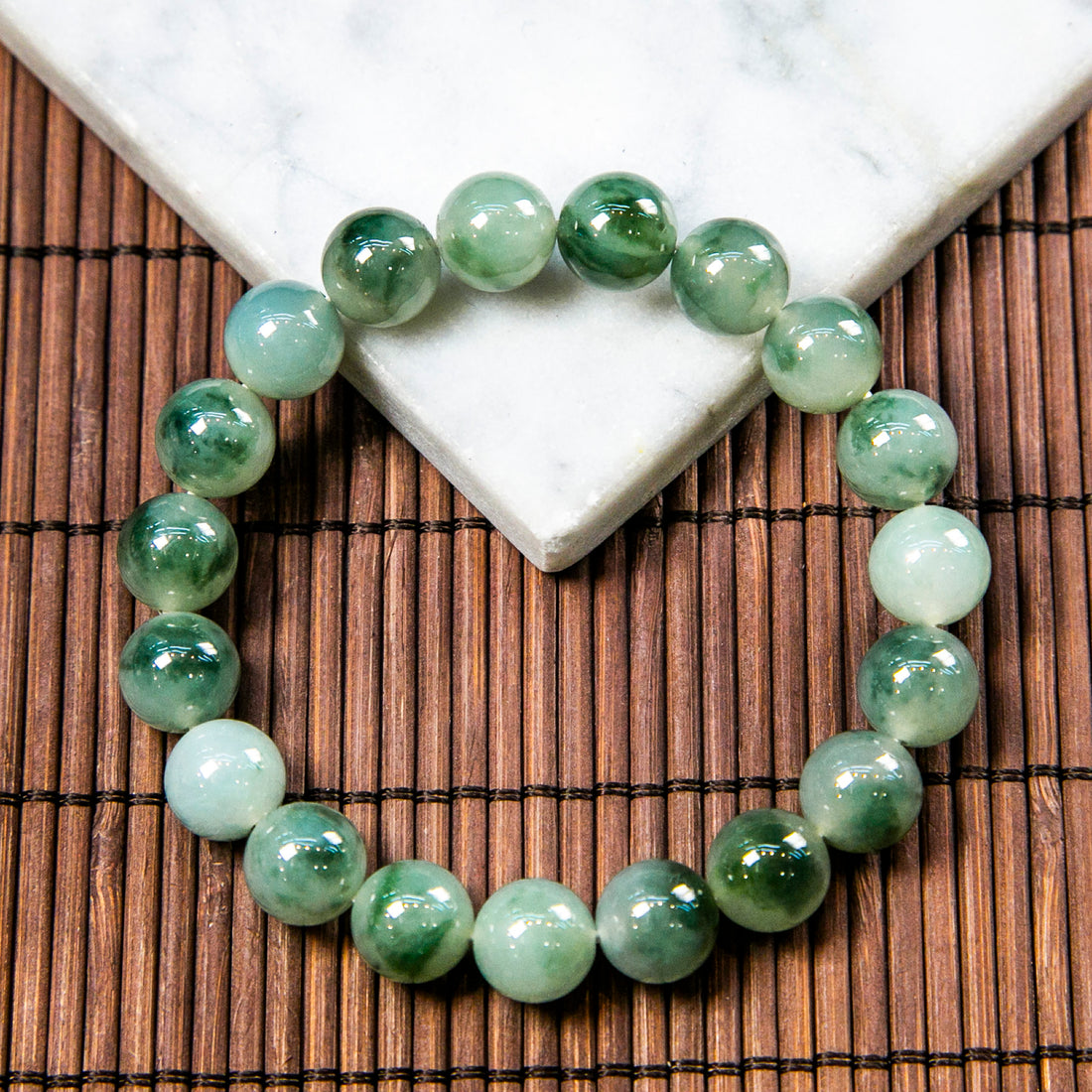Natural Burmese Jade Light Green Piao Hua Beaded Bracelet