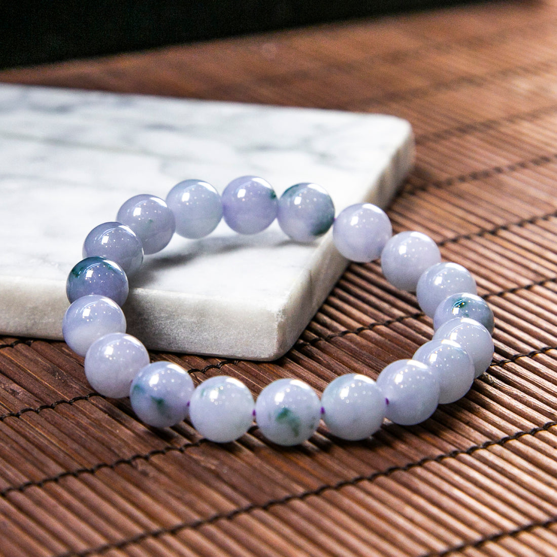Natural Burmese Jade Monet Style Lavender Piao Hua Beaded Bracelet