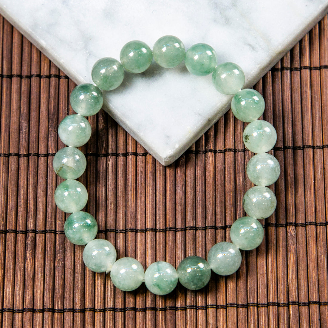 Natural Burmese Jade Light Green Piao Hua Beaded Bracelet