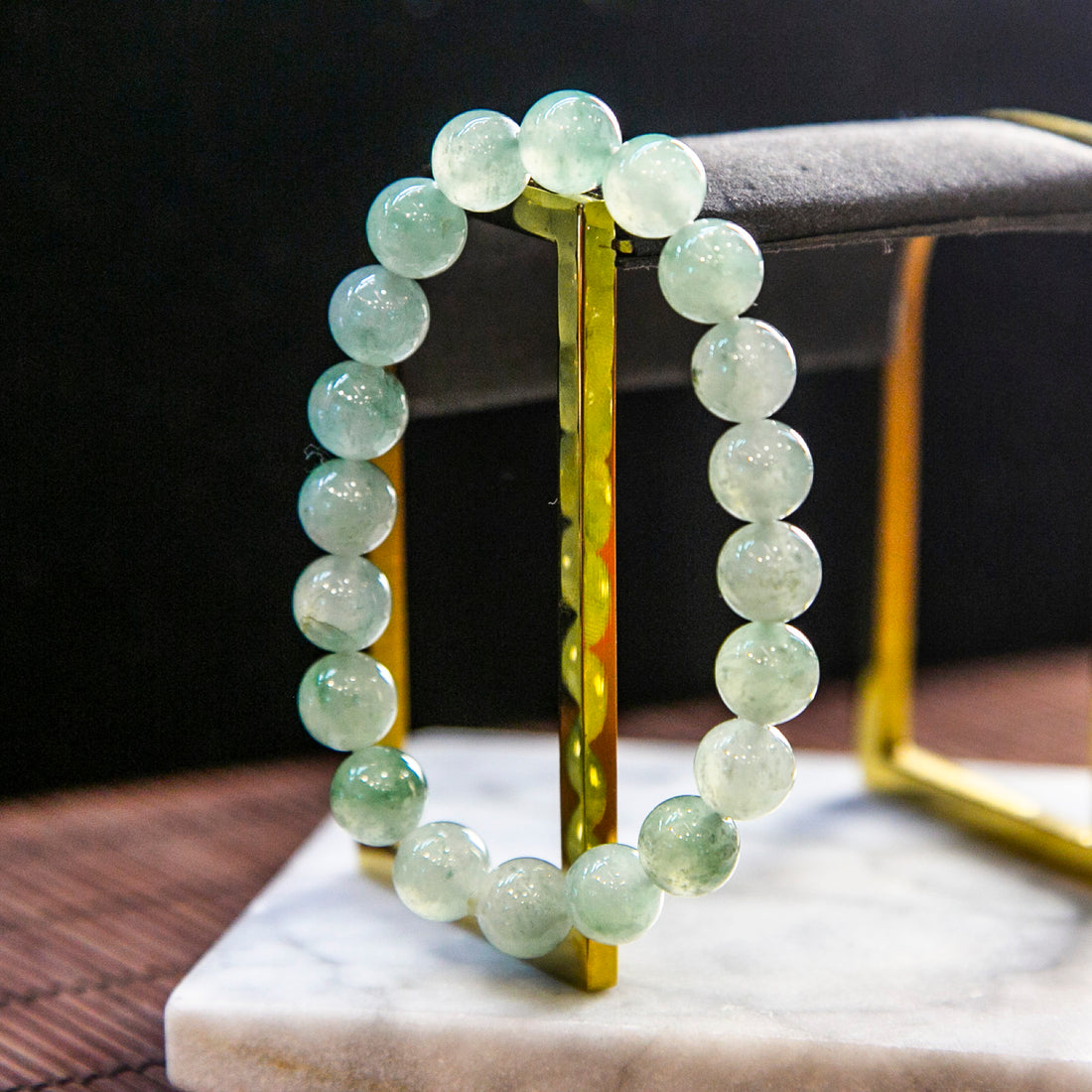 Natural Burmese Jade Light Green Piao Hua Beaded Bracelet