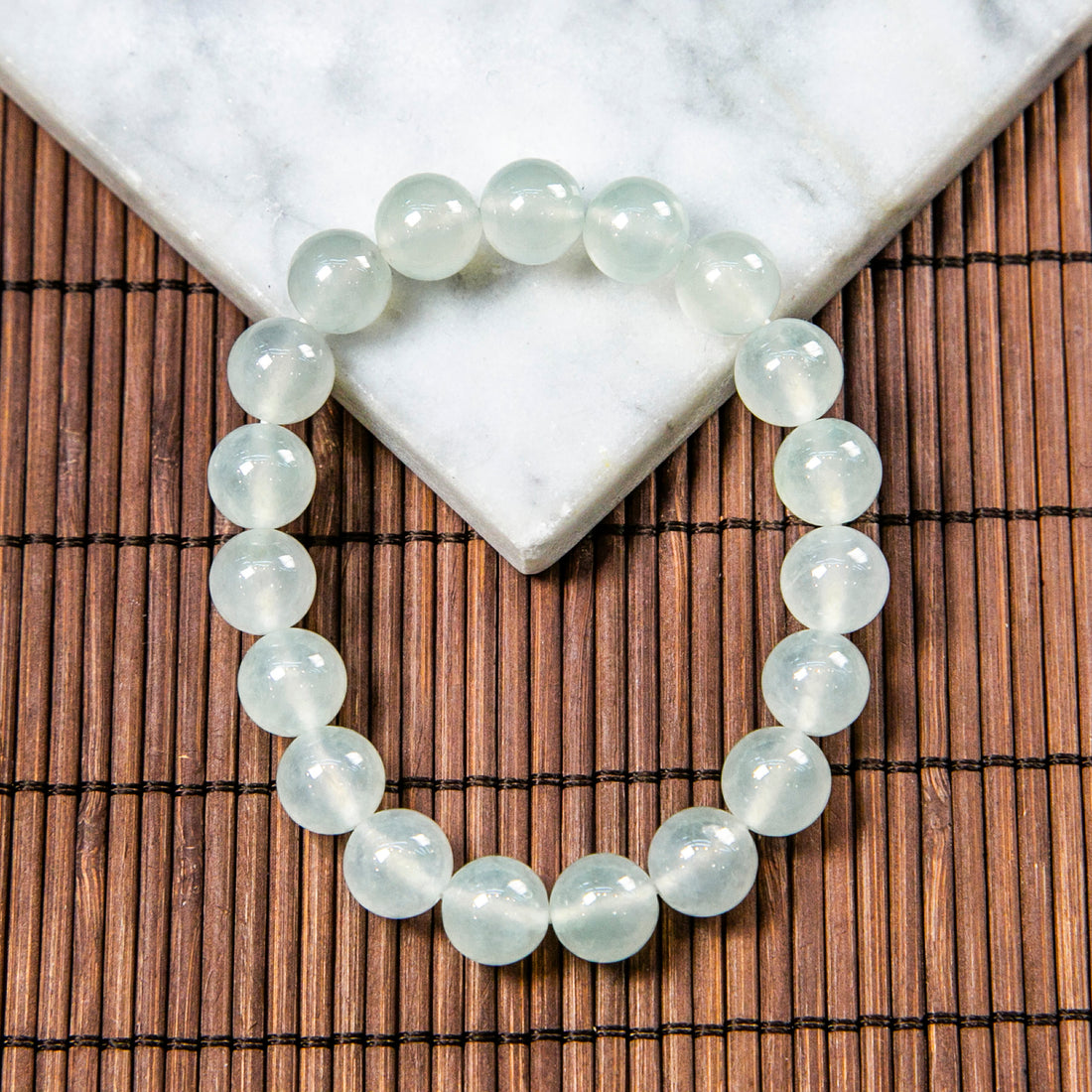 Natural Burmese Jade Icy Light Green Beaded Bracelet