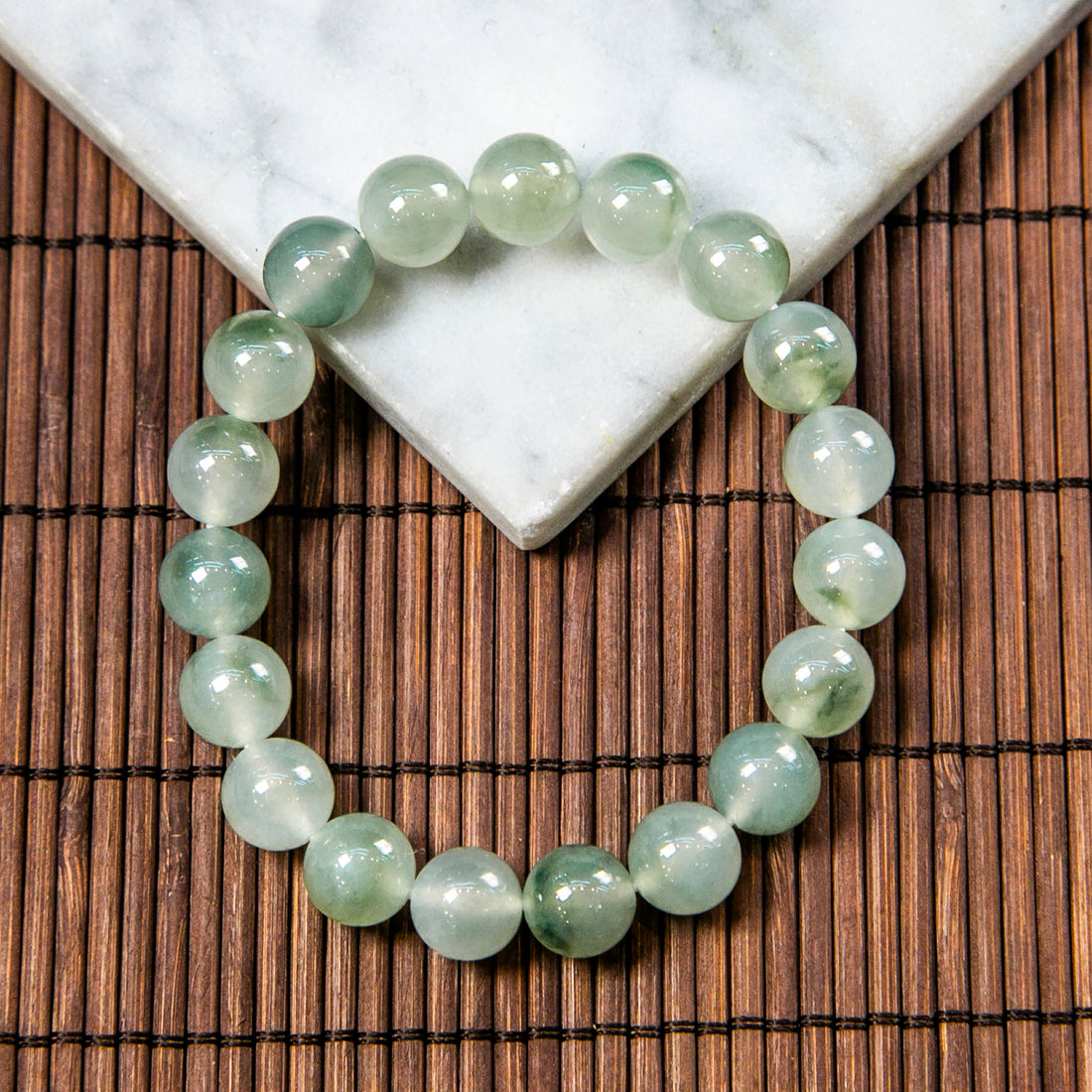 Natural Burmese Jade Icy Light Green Piao Hua Beaded Bracelet