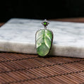18K Platinum Diamond Natural Burmese Jade Icy Light Green Piao Hua Leaf Pendant