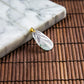 18K Gold Natural Burmese Jade Icy White Piao Hua Leaf Pendant