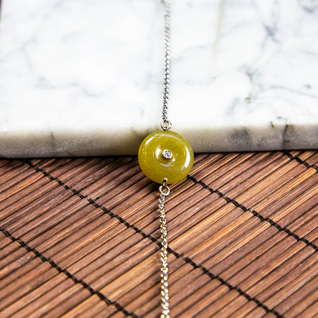 S925鑲鋯石天然緬甸翡翠冰黃翡平安扣手鏈 (適合手圍 16-19cm)