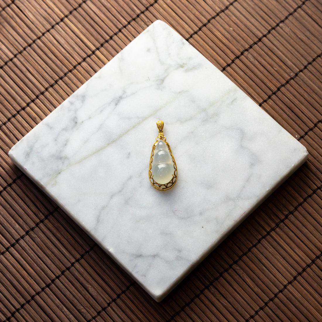 18K黃金鑲鑽高冰種福豆吊墜