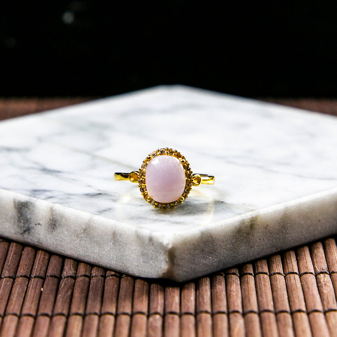 S925鑲鋯石天然緬甸翡翠粉紫蛋面活動戒指