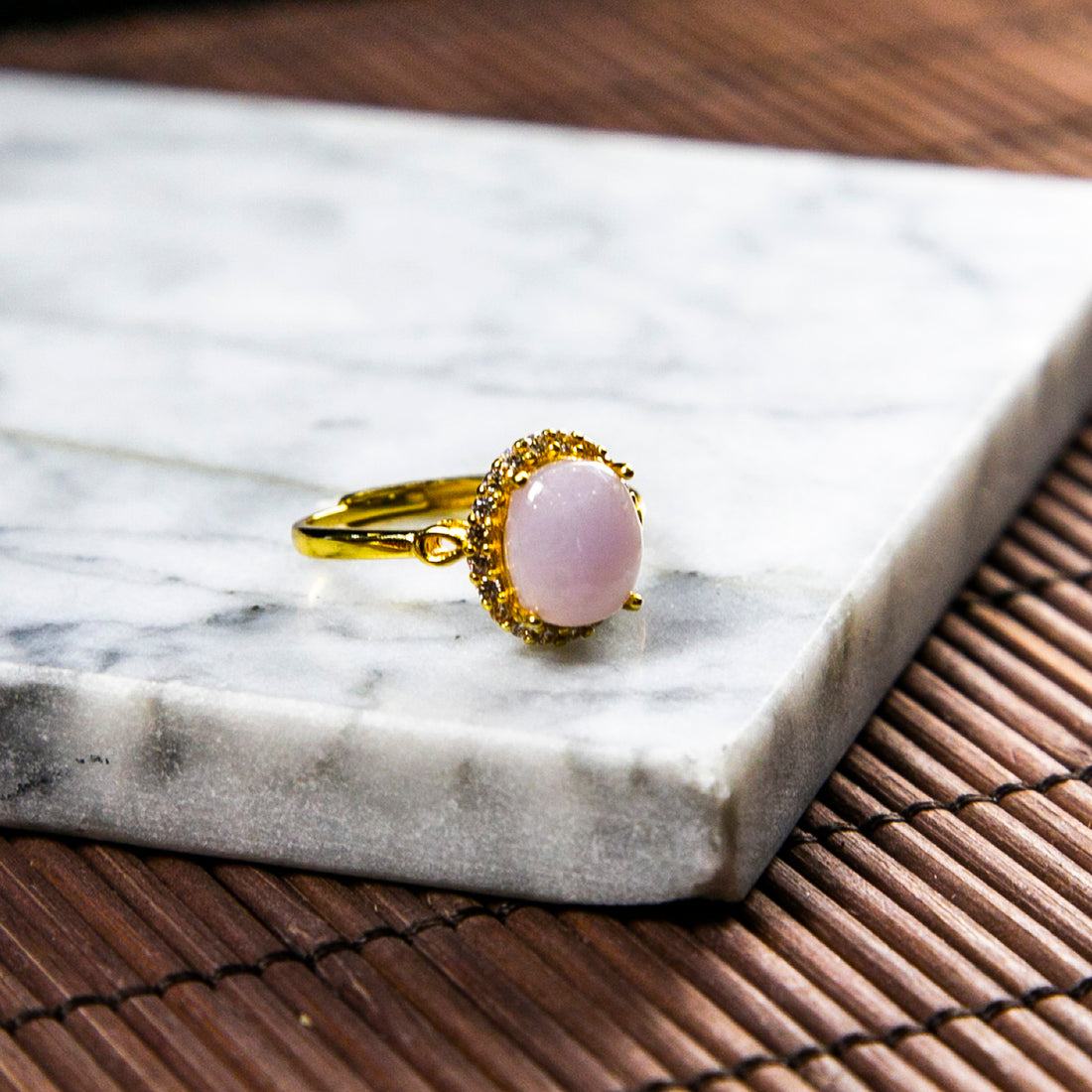 S925鑲鋯石天然緬甸翡翠粉紫蛋面活動戒指