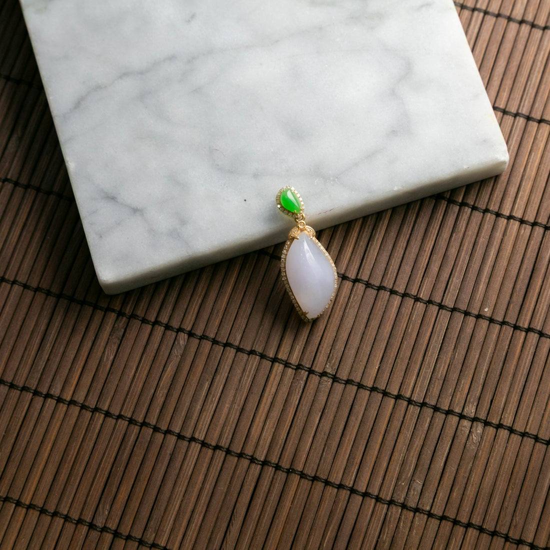 18K黃金鑲鑽冰種紫羅蘭吊墜