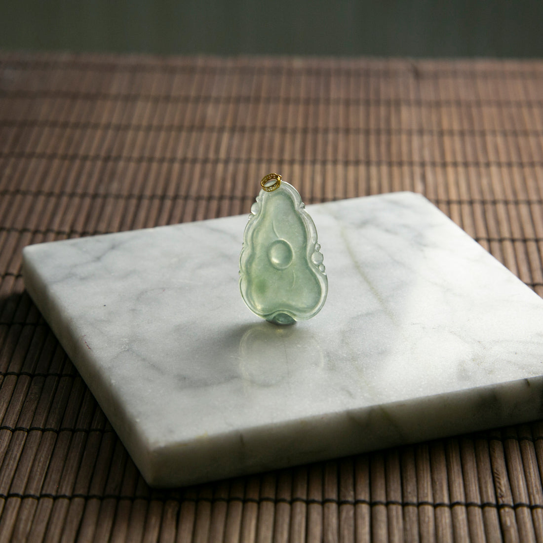 18K Gold Natural Burmese Jade Icy Lily Leaf Pendant