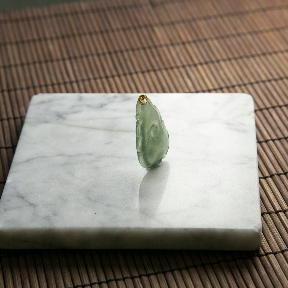 18K Gold Natural Burmese Jade Icy Lily Leaf Pendant