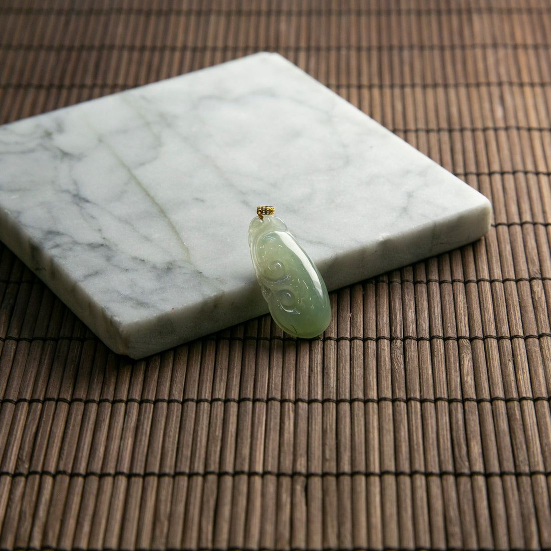 18K Gold Natural Burmese Jade Icy Ruyi Pendant