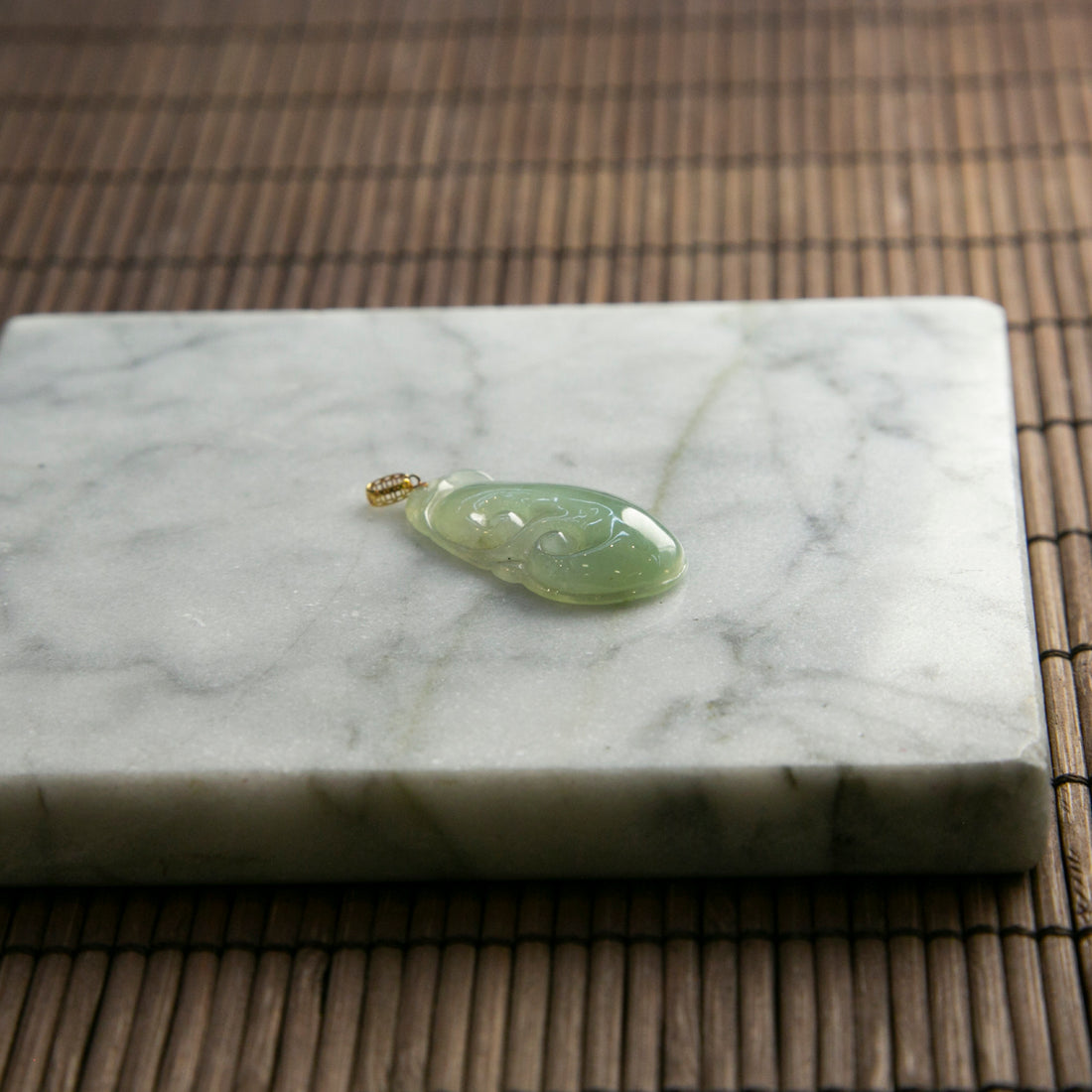 18K Gold Natural Burmese Jade Icy Ruyi Pendant
