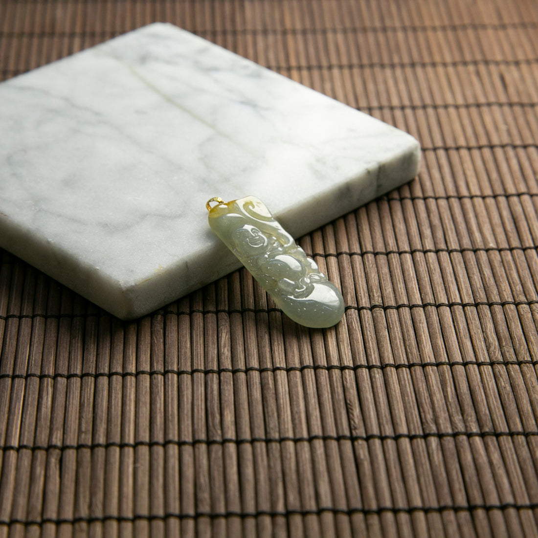 18K Gold Natural Burmese Jade Icy Yellow Ruyi Pendant