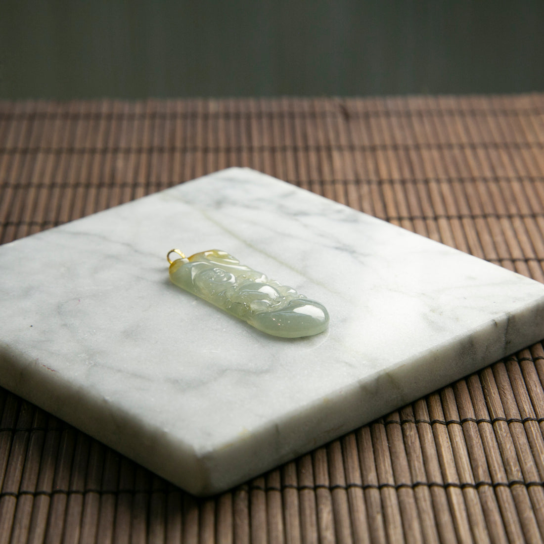 18K Gold Natural Burmese Jade Icy Yellow Ruyi Pendant