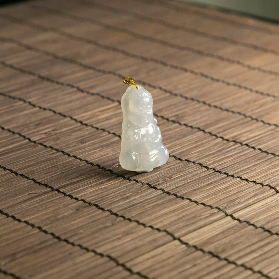 18K Gold Natural Burmese Jade Icy Baby Buddha Pendant