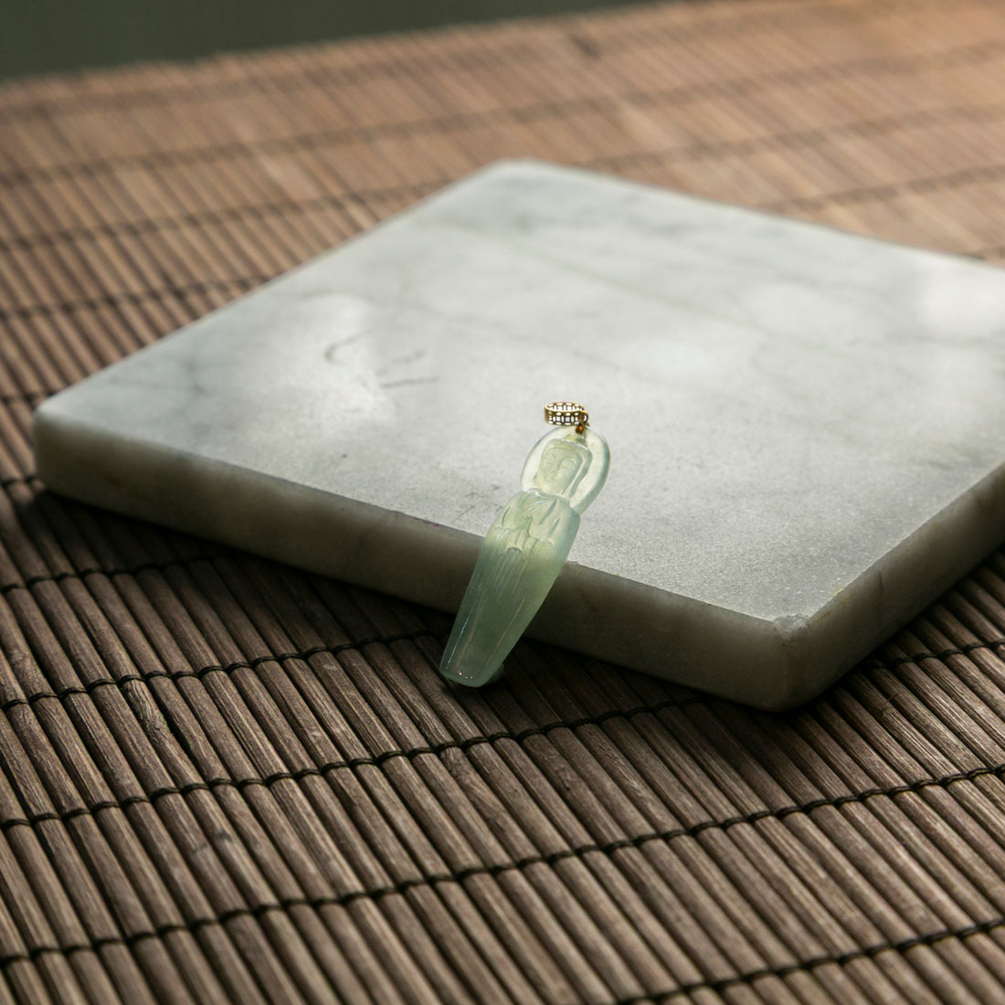 18K Gold Natural Burmese Jade Icy Buddha Pendant