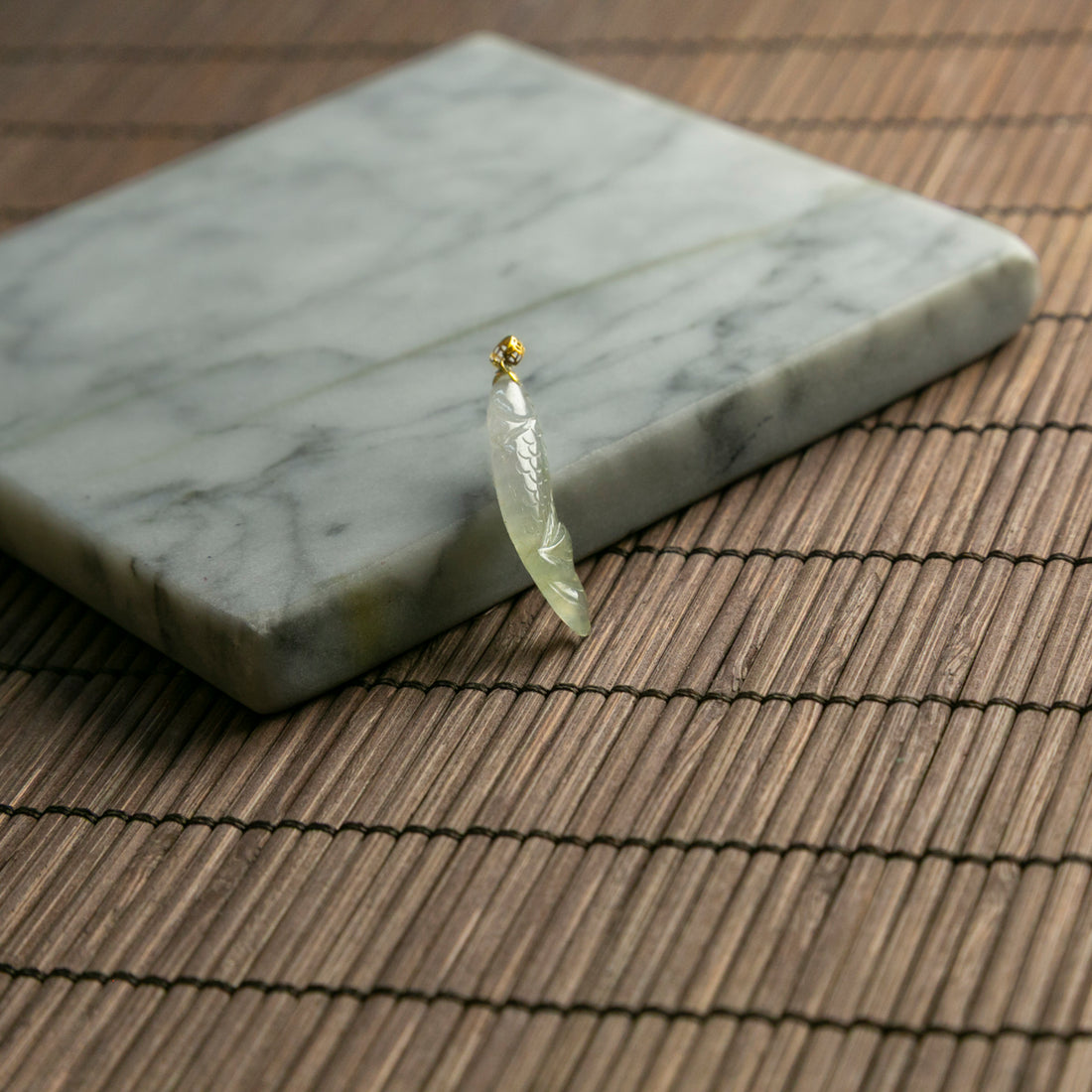 18K Gold Natural Burmese Jade Icy Fish Pendant