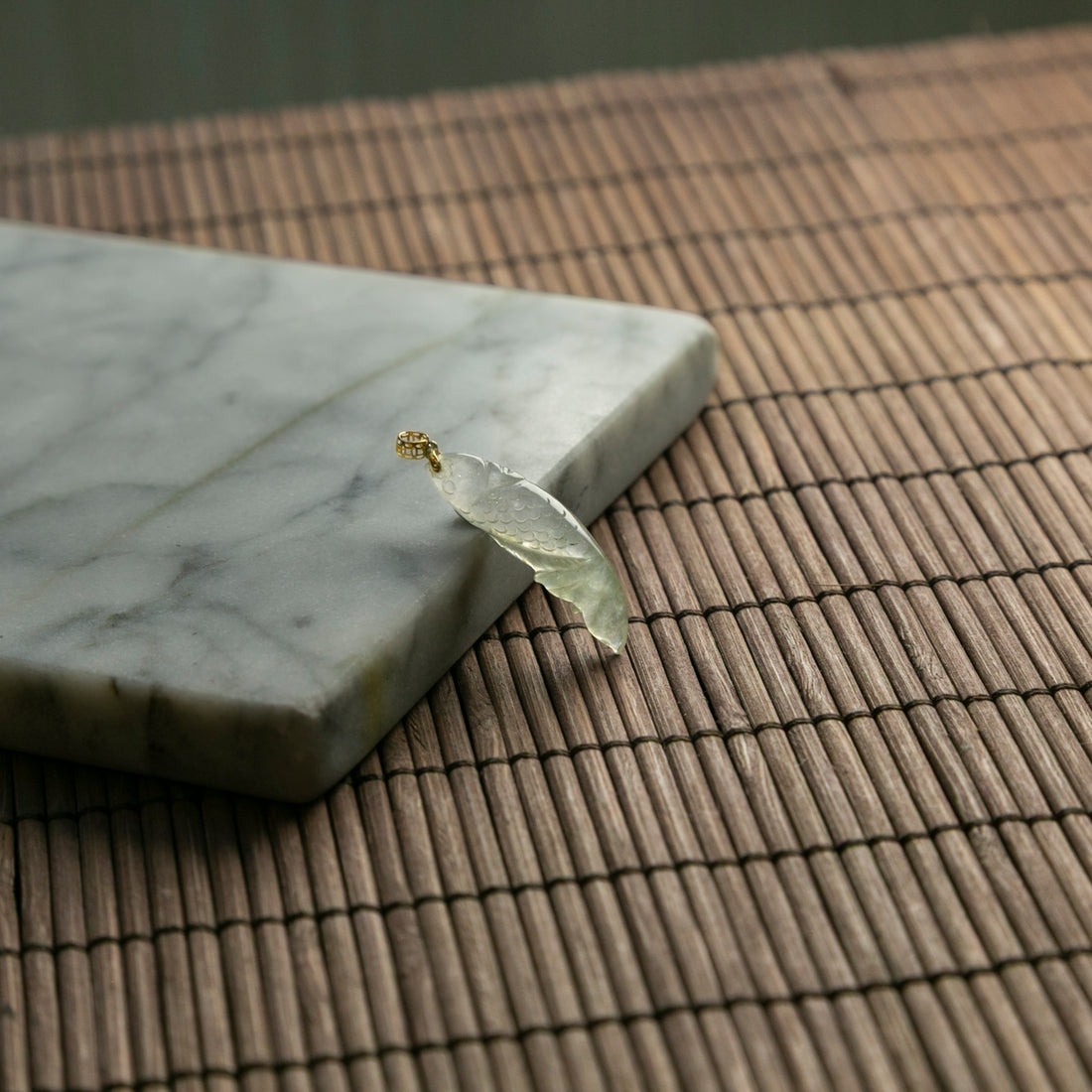 18K Gold Natural Burmese Jade Icy Fish Pendant