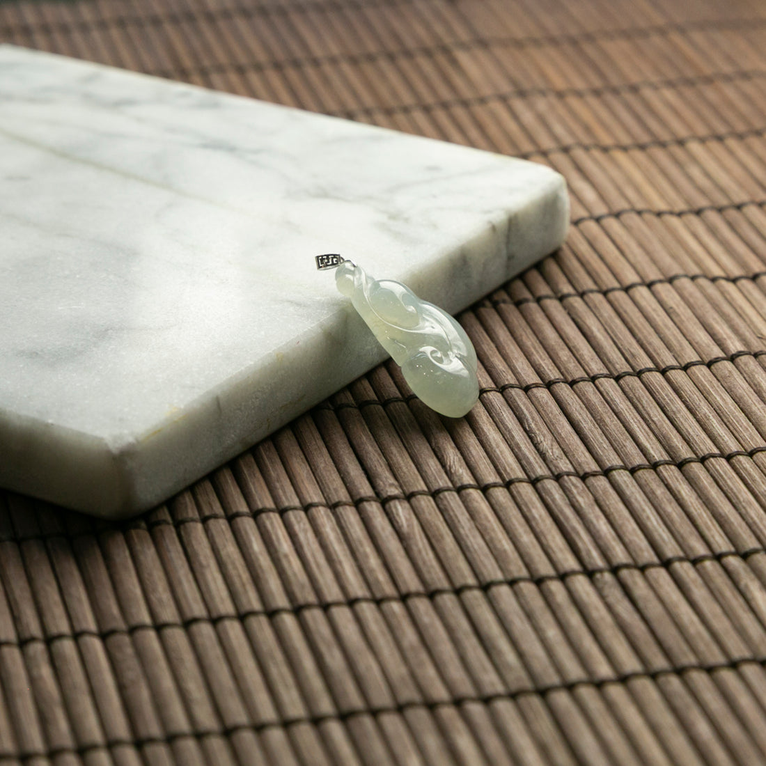 18K Gold Natural Burmese Jade Icy Ruyi Pendant