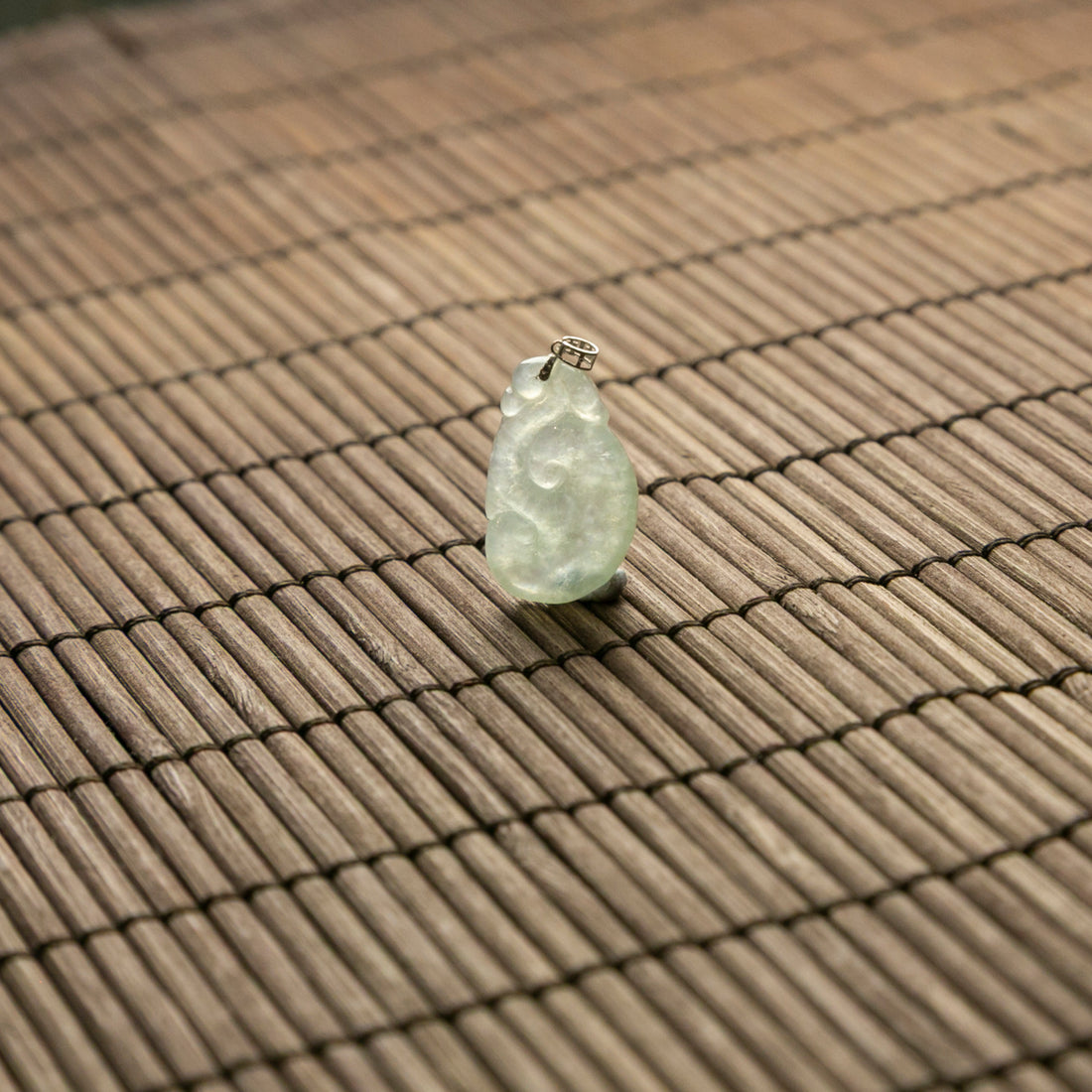 18K Gold Natural Burmese Jade Icy Ruyi Pendant