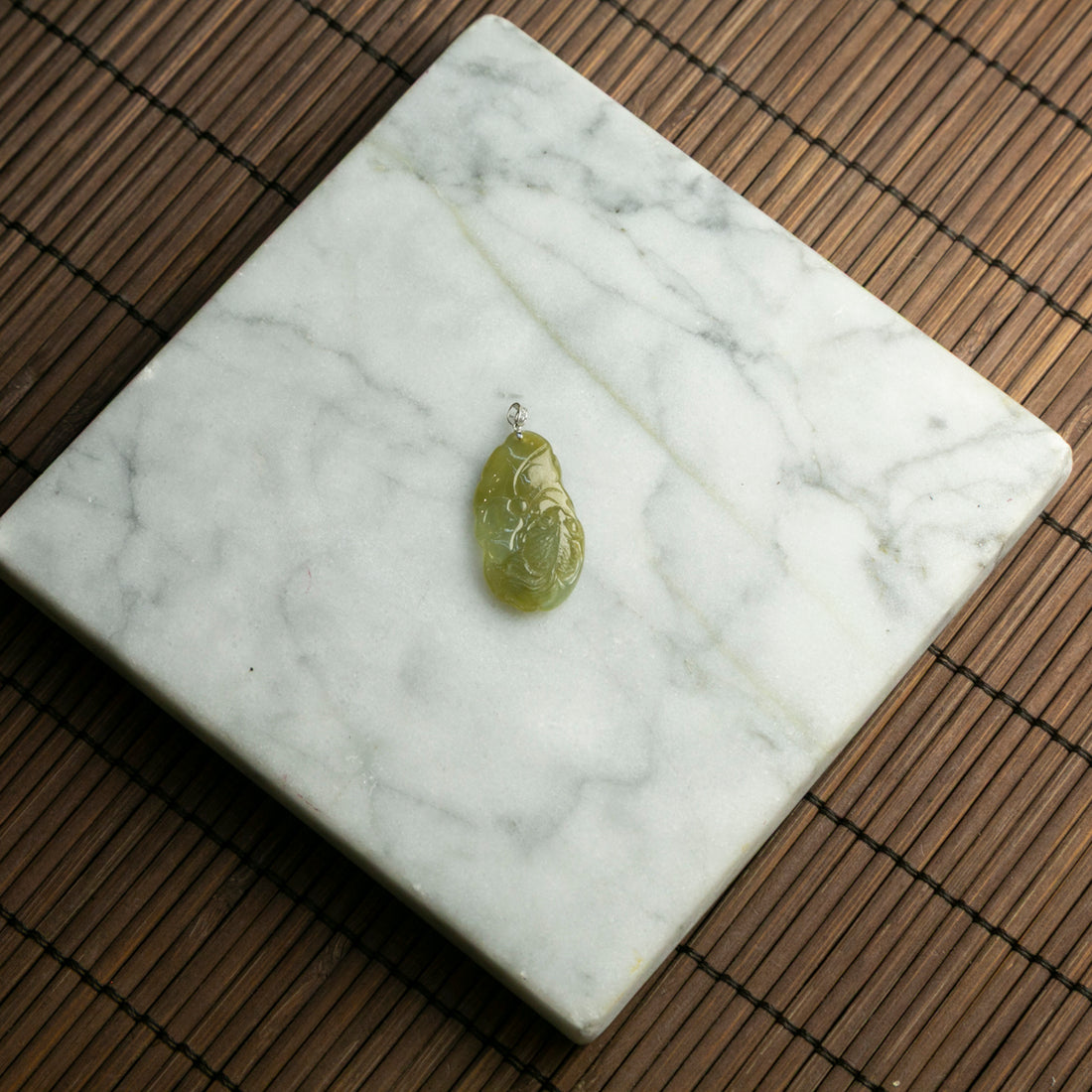 18K Gold Natural Burmese Jade Icy Yellow Fish Pendant