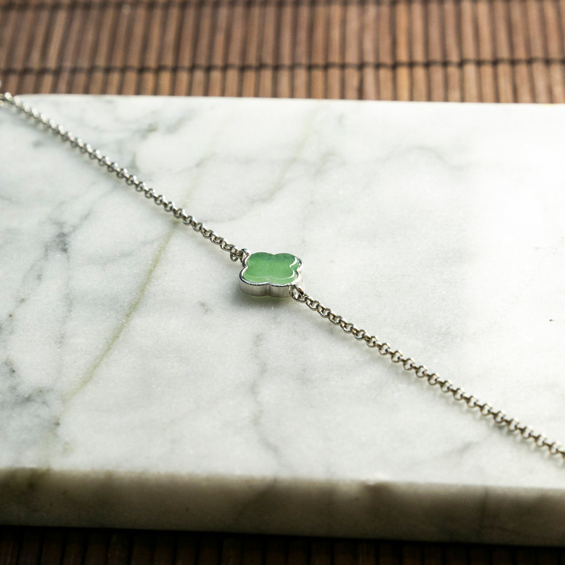 天然緬甸藍綠翡翠四葉草S925銀手鏈