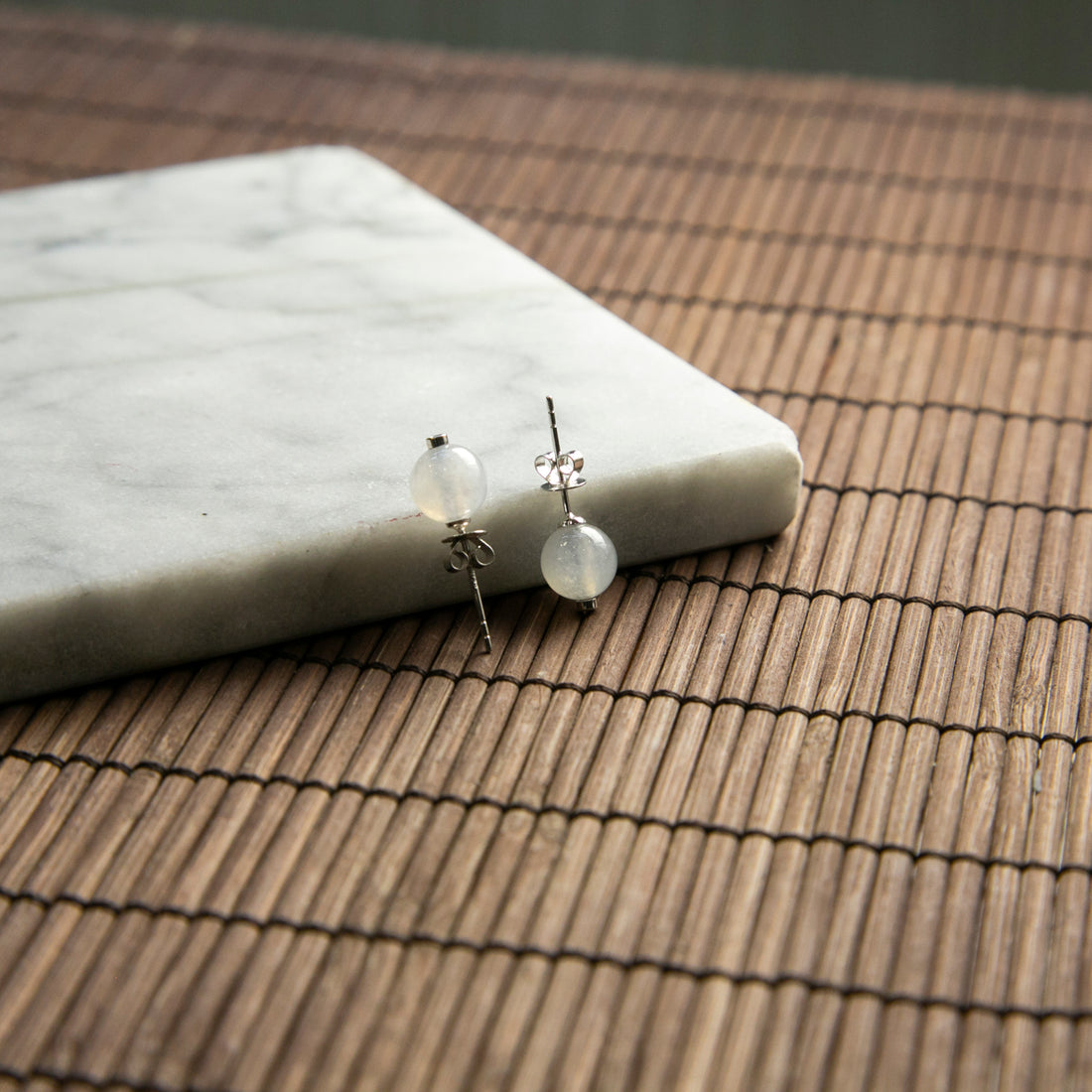 18K Platinum Natural Burmese Jade Icy White Ear Studs