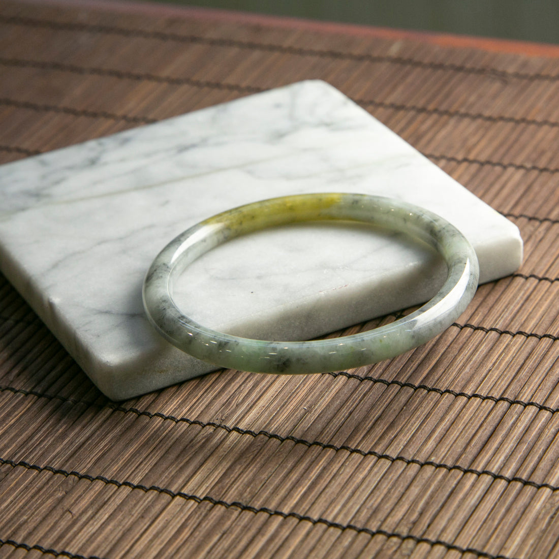 Natural Burmese Jade Tri-Color Full Circle Bangle (Fits Size 60-62mm)