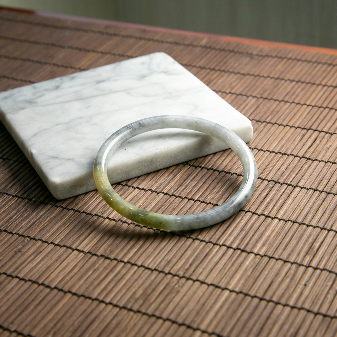 Natural Burmese Jade Tri-Color Full Circle Bangle (Fits Size 60-62mm)