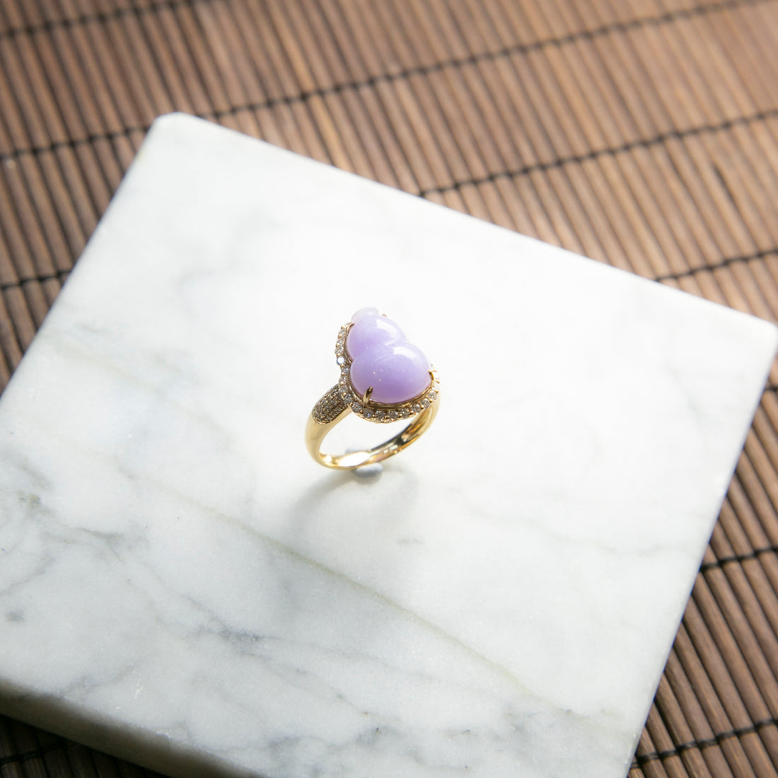 18K黃金鑲鑽天然緬甸翡翠紫葫蘆戒指