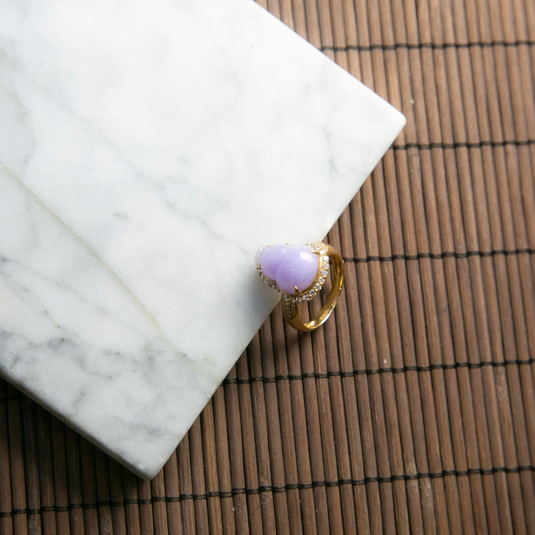 18K黃金鑲鑽天然緬甸翡翠紫葫蘆戒指