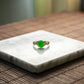 18K Gold Diamond Natural Burmese Bright Green Cabochon Ring