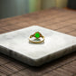 18K Gold Diamond Natural Burmese Bright Green Cabochon Ring