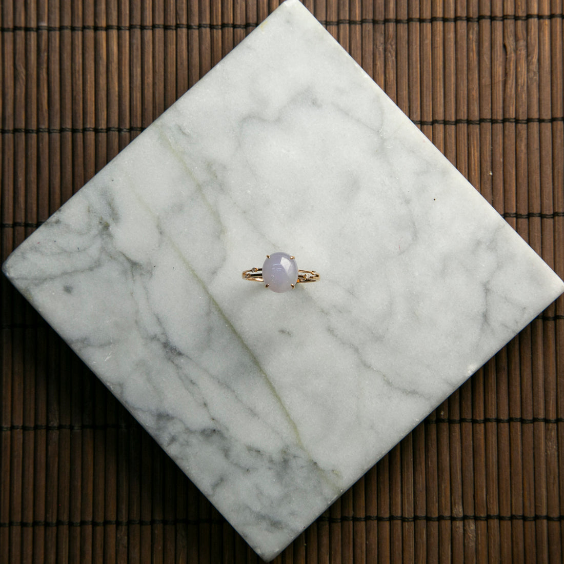 18K黃金鑲鑽天然緬甸翡翠冰紫蛋面戒指