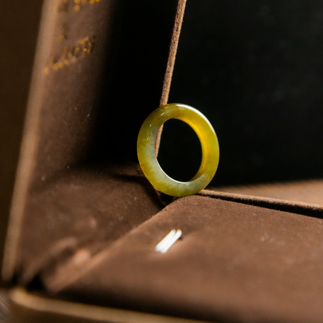 天然緬甸翡翠冰種橄欖黃玉戒